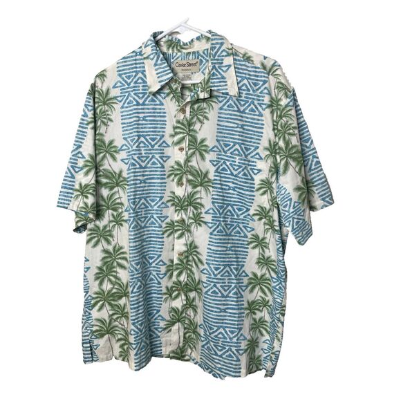 Cooke Street Sz L Hawaiian Honolulu 100% Cotton Mens Tropical Palms Floral Shirt - Picture 1 of 9